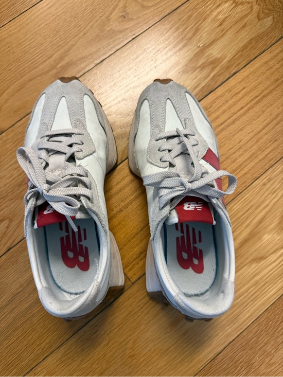 New Balance Shoes - New Balance 327 White & Light Gray Sneakers with Red Logo